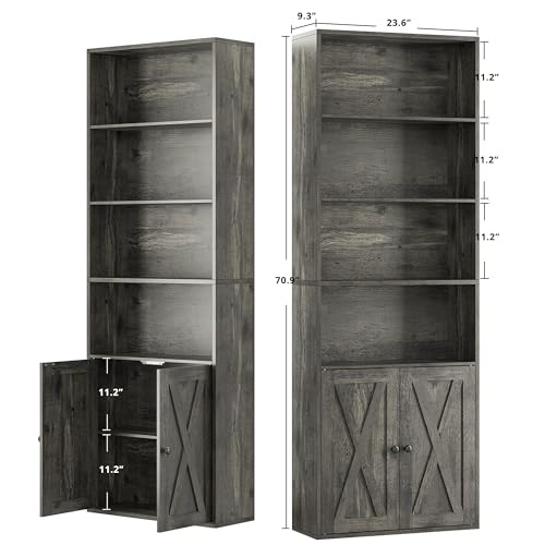 Industrial Bookshelves and Bookcases with Doors Set of 2 Floor Standing 6 Shelf Display Storage Shelves 70 in Tall Bookcase for Home Office