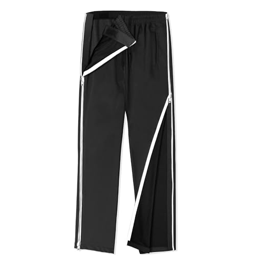 Unisex Tearaway Pants with 2 Side Zippers Snaps for Post Surgery Men Cotton Rip Off Breakaway Pant for Hip Replacement