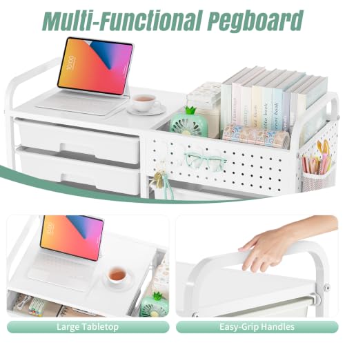 14 Drawer Rolling Storage Cart with Tabletop and Pegboard for Crafts