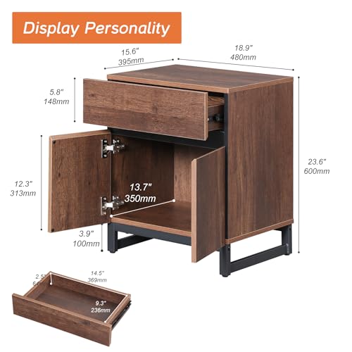 Modern End Table with 1 Drawer & 1 Storage Cabinet