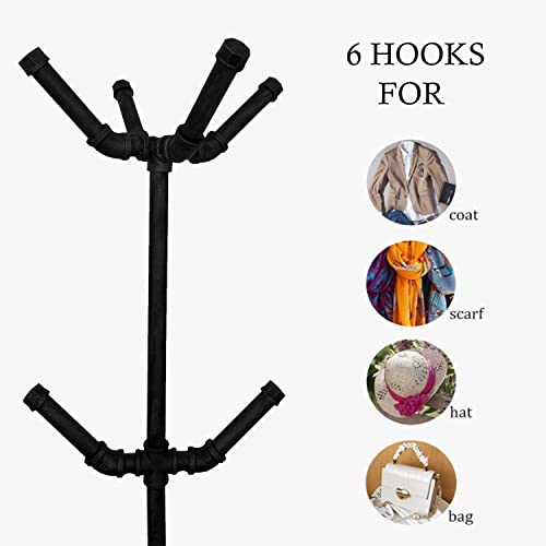 Industrial Coat Rack Metal Coat Hanger Freestanding Coat Tree with 6 Hooks