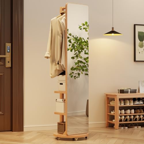 Full Length Mirror Coat Rack Solid Wood Floor Mirror 66"x12" Full Length Mirror with Stand Long Mirrors for Bedroom