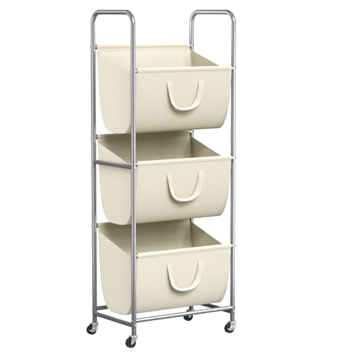 3 Tier Vertical Rolling Laundry Hamper with Wheels & Removable Bags