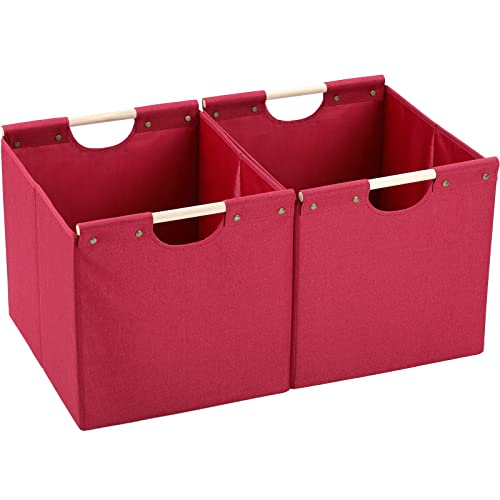 Large Collapsible Storage Bins with Wooden Handles