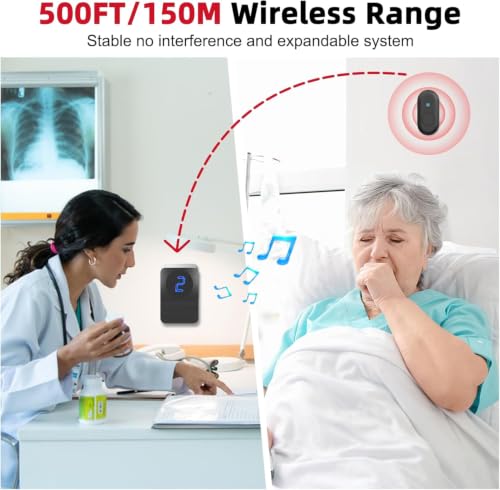 Caregiver Pager Wireless Call Button System Call Bell Alert Button Wireless Calling System for Elderly at Home