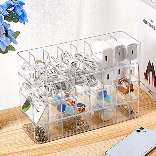 Cable Organizer Box with Wire Ties Cord Storage Charger Box Plastic Electronics Organizer with 8 Removable Divider Cable Storage for Office Home Desk Accessories