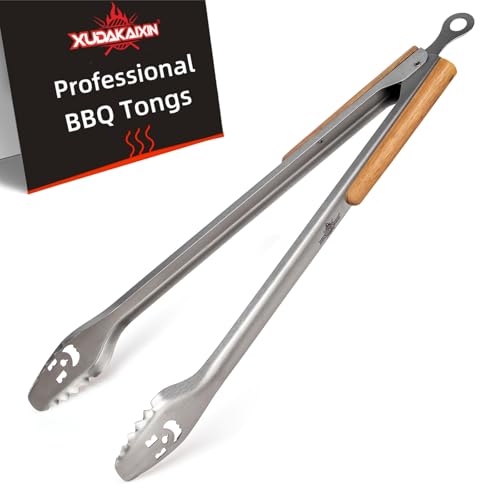 18 Inch Extra Long Stainless Steel BBQ Tongs with Ergonomic Acacia Wood Handle