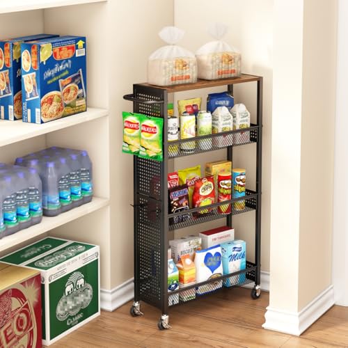 Utility Slim Storage Cart 4 Tier Rolling Laundry Room Organization Cart：