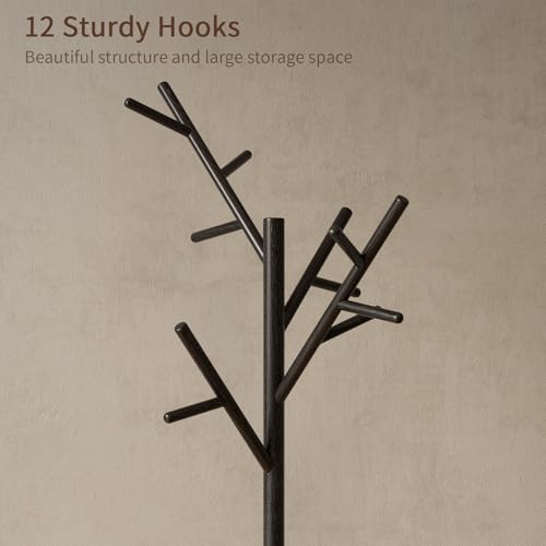 Coat Rack Solid Wood Coat Rack Freestanding with 12 Hooks