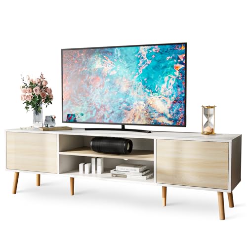 Wood Entertainment Center TV Console Table with Storage Cabinets for Living Room