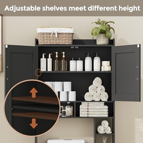 Over The Toilet Storage Cabinet with 2 Door and Toilet Paper Holder Stand