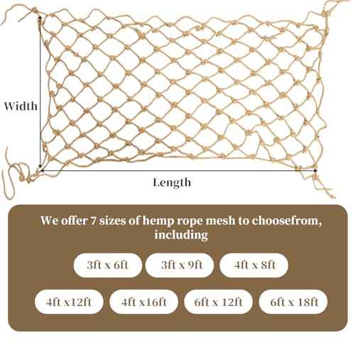 Jute Rope Net Heavy Duty Natural Hemp Rope Net Climbing Safety Rope Netting