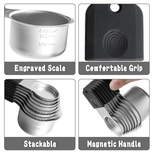 Measuring Cups and Spoons Set Including 8 Stainless Steel Magnetic Measuring Cups 8 Double Sided Magnetic Measuring Spoons with 1 Leveler for Dry and Liquid Ingredients