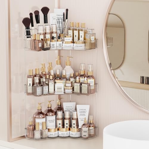 2 Tier Corner Bathroom Counter Organizer with Top Toothbrush Holders
