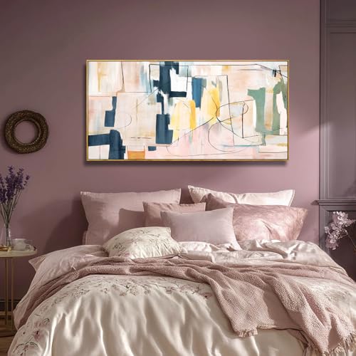 Large Wall Art for Living Room Pink Wall Decor White Flowers Artwork Canvas Poster Pictures Black Arts Abstract Gold Paintings for Girls Women Room Office