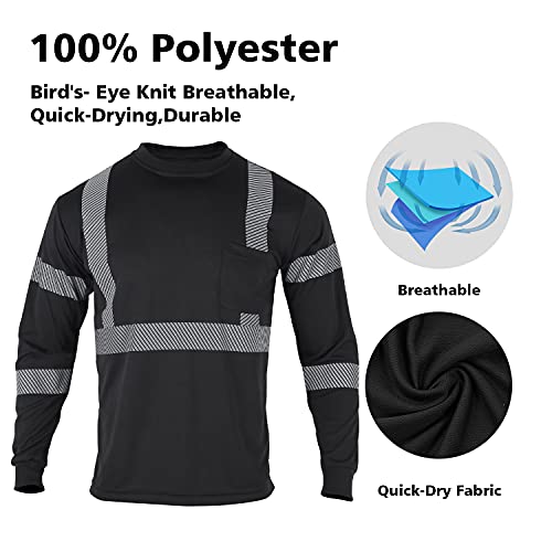 3pcs Safety T Shirts Reflective High Visibility Hi Vis Long Sleeve Construction Work Shirts for Men Class 3