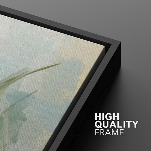Framed Canvas Print Wall Art White Heron Pair in Marsh Coastal Illustrations Modern Art Decorative Bohemian Colorful for Living Room