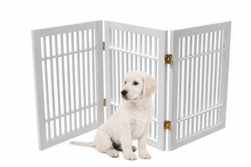 Pet Dog Gate Strong and Durable Freestanding Folding Acacia Hardwood Portable Wooden Fence Indoors or Outdoors by Urnporium