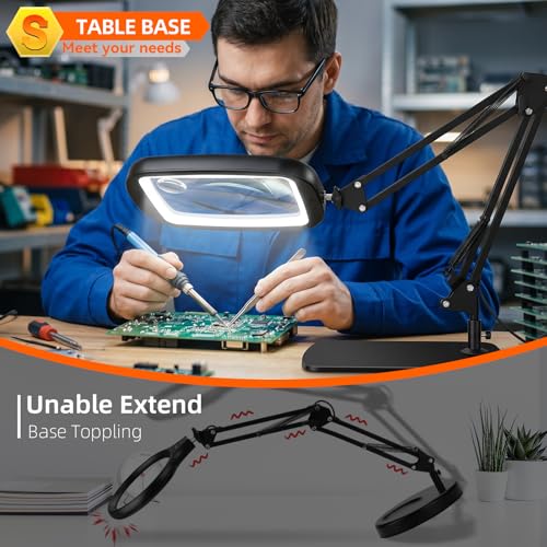 10X 30X Extra Large Magnifying Glass with Light and Stand