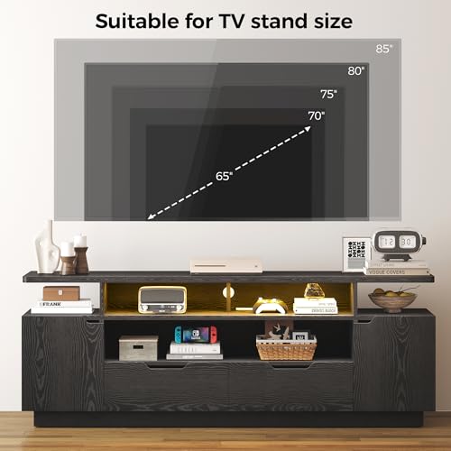 TV Stand for TVs 85 inch with Power Outlet and LED Lights