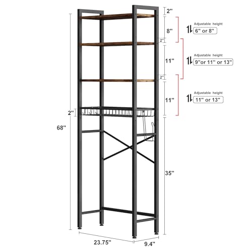 Over-The-Toilet Storage Rack, 4-Tier Bathroom Organizer Shelf Over Toilet with Adjustable Shelf and Basket, Freestanding Space Saver Bathroom Shelves Above Toilet for Room