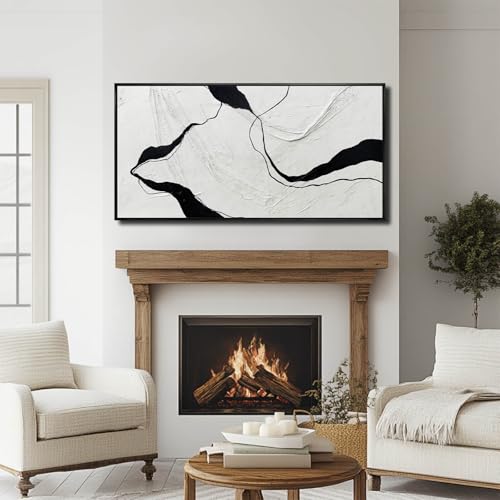 Large Green Flower Black and White Abstract Cow Canvas Wall Art Modern Botanical Animal Painting with Gold Textured Details Decorative Artwork for Living Room Bedroom Office Kitchen