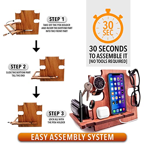 GRETAOTO Personalized Wood Phone Docking Station Gift for Men Bedside Nightstand Charging Station Organizer Mens Accessories Phone Stand Anniversary Birthday Gifts for Dad Him Husband