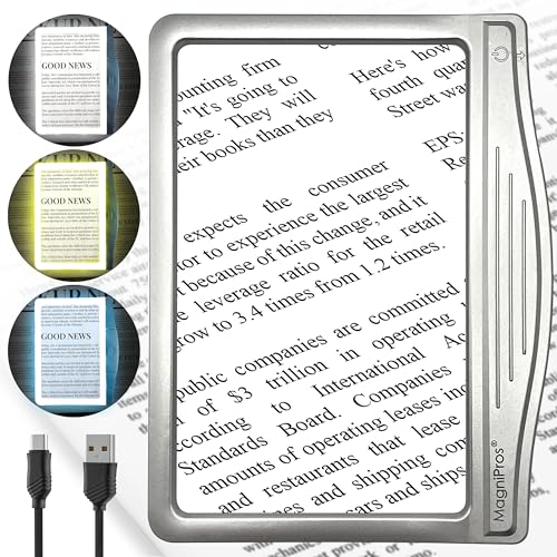 5X Rechargeable LED Page Magnifier with 3 Color Light Modes
