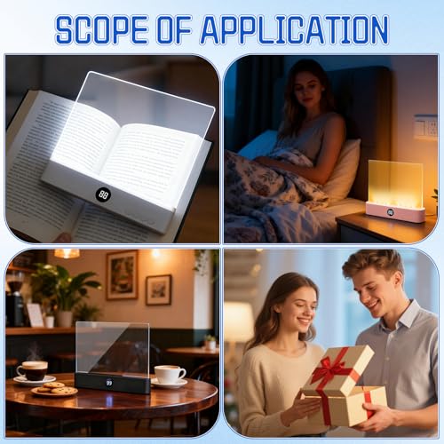 Book Light Rechargeable Clear LED Flat Reading Light with 3 Colors & Timer