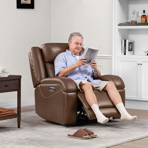 Genuine Leather Power Recliner Chairs for Adults