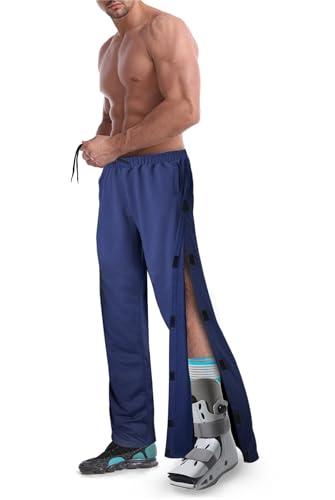 Men's Tearaway Pants for Post Surgery 2 Side Velcro Breakaway Open Bottom Sweatpants Women Loose Fit Rip Off Cotton Pants