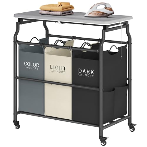 Laundry Sorter Cart with Ironing Board