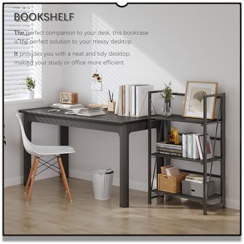 No Assembly Folding Bookshelf Storage Shelves Vintage Bookcase Standing Racks for Bedroom Living Room Home Office