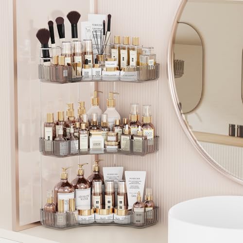 2 Tier Corner Bathroom Counter Organizer with Top Toothbrush Holders
