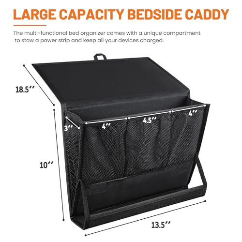 Bedside Caddy Hanging Bed Organizer Storage Bag Pocket with Power Strip Holder Multi