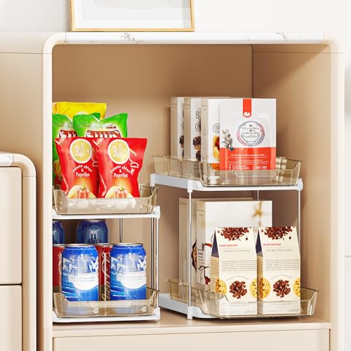 2-Tier Multi-Purpose Bathroom Under Sink Organizers and Storage, Stackable Kitchen Pantry Organization, Pull Out Medicine Cabinet Organizer with Movable Dividers