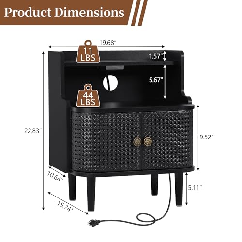 Metal Rattan Narrow End Table with Charging Station