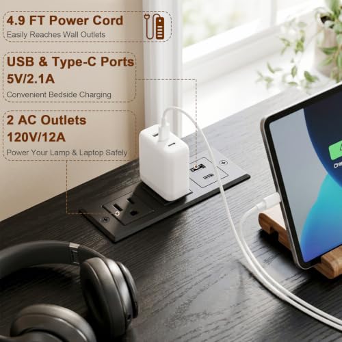 Night Stand Set of 2 with Charging Station and LED Lights