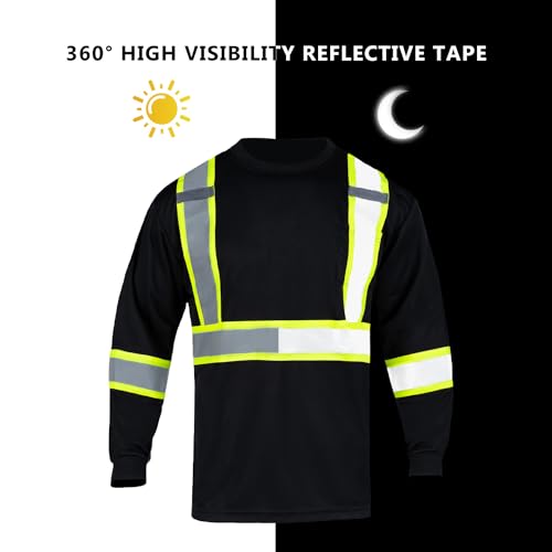 Safety Shirts High Visibility Reflective for Men Hi Vis Construction Warehouse Work T Shirt Long Sleeves