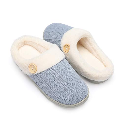 Womens Slipper Warm Comfy Memory Foam House Slippers Knitted Shoes Faux Fur Lined Anti