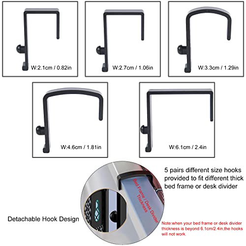 Bedside Shelf for Bed & Bunk Bed Storage Basket Desk Partition Divider Hanging Organizer with 5 Different Size Hooks