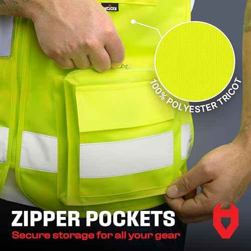 Reflective Safety Vest Men Women ANSI Class 2 Hi Vis Vest Neon Yellow with Pockets Reinforced Stitching Durable