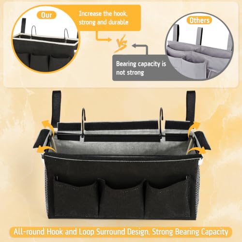 Bedside Caddy Bedside Organizer Bedside Storage Caddy with Fixed Straps and Water Bottle Holder for Home College Dorm Bunk Bed Hospital Bed Crib Bed Rails