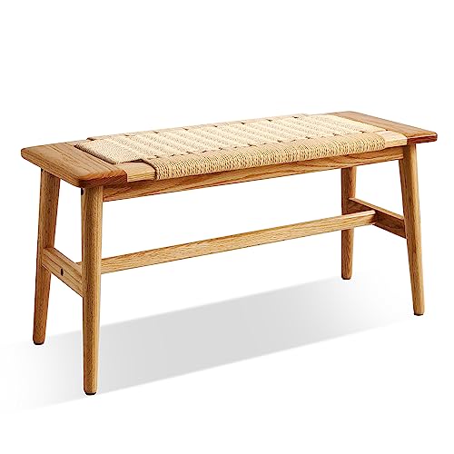 Oak Dining Bench with Woven Design