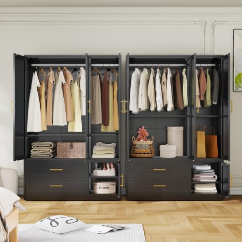 Metal Wardrobe Storage Cabinet with Hanging Rod for Bedroom
