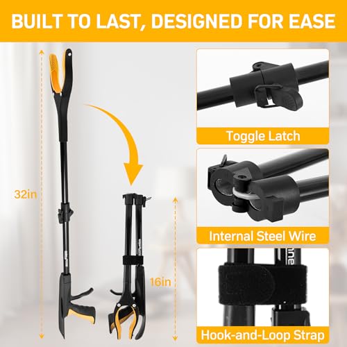 32 inch FDA Registered GrabRunner Folding Reacher Grabber Tool with Strong Magnetic and Swivel Head