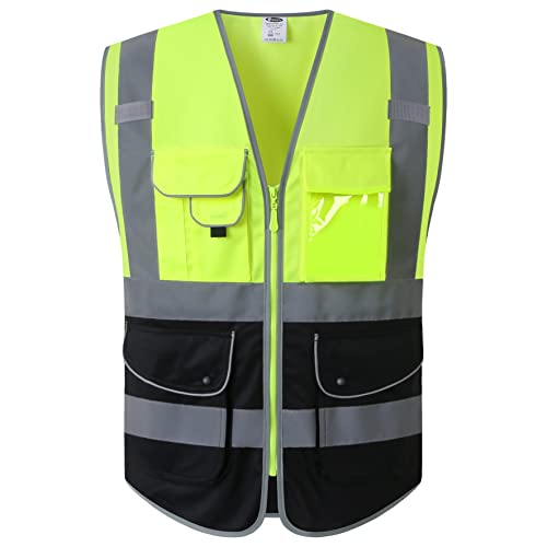 9 Pockets Class 2 High Visibility Zipper Front Safety Vest With Reflective Strips Meets ANSI