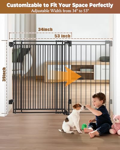 34 53" No Bottom Bar Baby Gates Dog Gate for Stairs