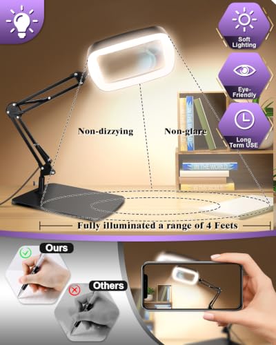 10X 30X Large Magnifying Glass with Light and Stand