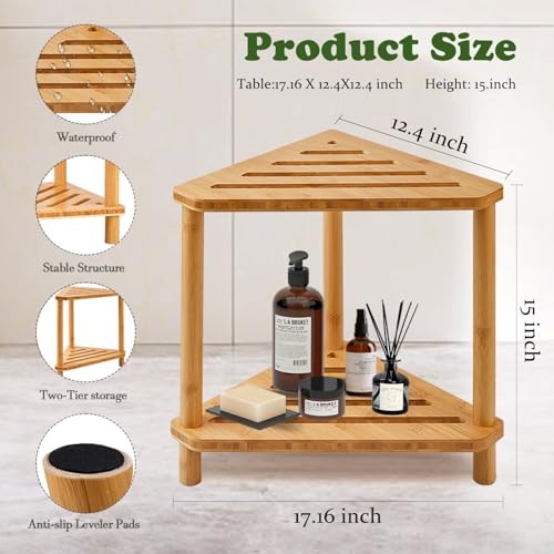 Bamboo Corner Caddy Shower Stool for Inside Shower Waterproof